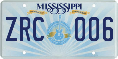MS license plate ZRC006