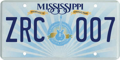 MS license plate ZRC007
