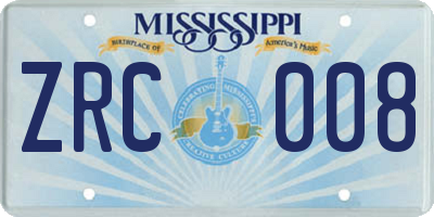 MS license plate ZRC008