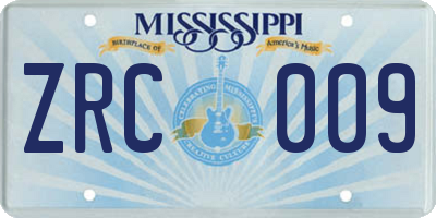 MS license plate ZRC009