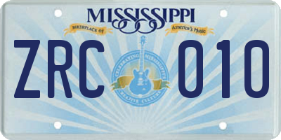 MS license plate ZRC010