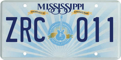 MS license plate ZRC011