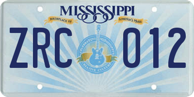 MS license plate ZRC012