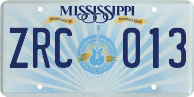 MS license plate ZRC013