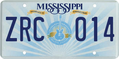 MS license plate ZRC014