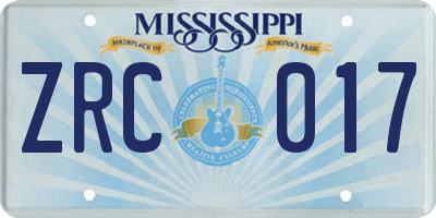 MS license plate ZRC017