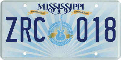 MS license plate ZRC018