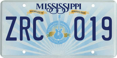 MS license plate ZRC019