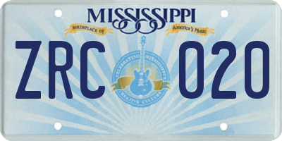 MS license plate ZRC020