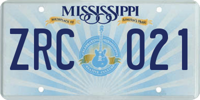 MS license plate ZRC021