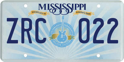 MS license plate ZRC022