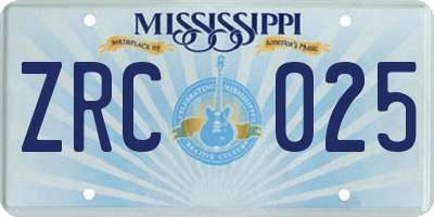 MS license plate ZRC025