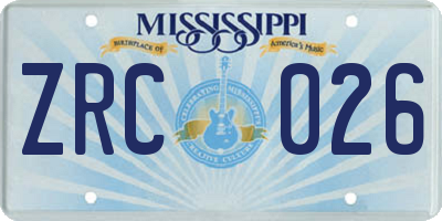 MS license plate ZRC026