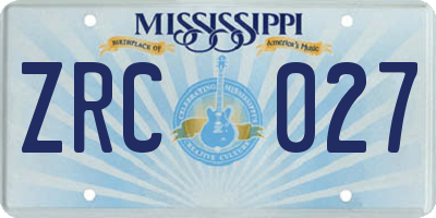 MS license plate ZRC027