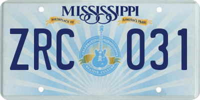 MS license plate ZRC031