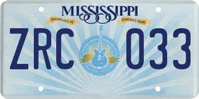 MS license plate ZRC033