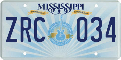 MS license plate ZRC034