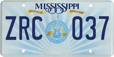 MS license plate ZRC037