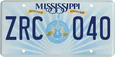 MS license plate ZRC040
