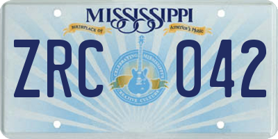 MS license plate ZRC042