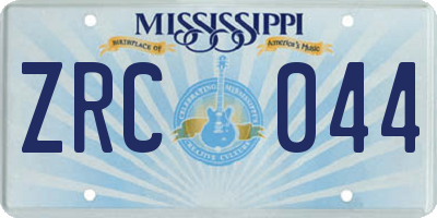 MS license plate ZRC044