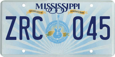 MS license plate ZRC045