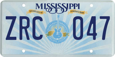 MS license plate ZRC047