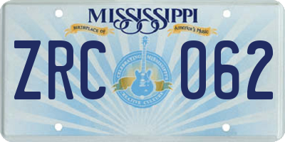 MS license plate ZRC062