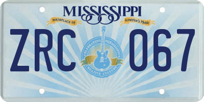 MS license plate ZRC067