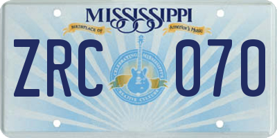 MS license plate ZRC070