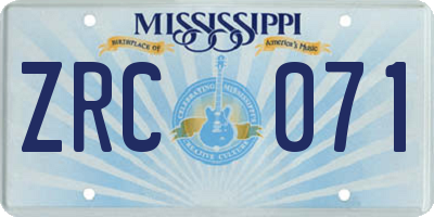 MS license plate ZRC071