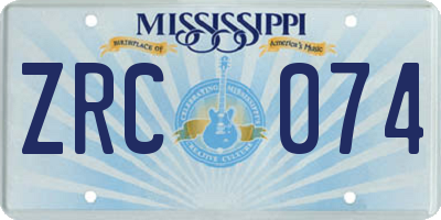 MS license plate ZRC074