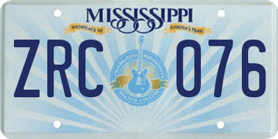 MS license plate ZRC076