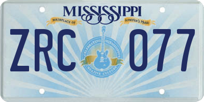 MS license plate ZRC077