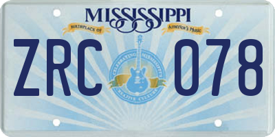 MS license plate ZRC078