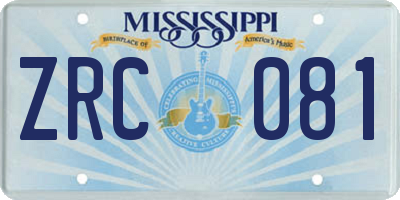 MS license plate ZRC081