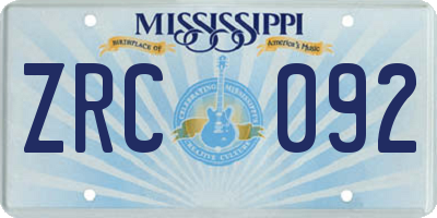 MS license plate ZRC092
