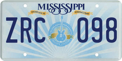 MS license plate ZRC098