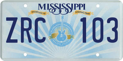 MS license plate ZRC103