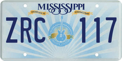 MS license plate ZRC117