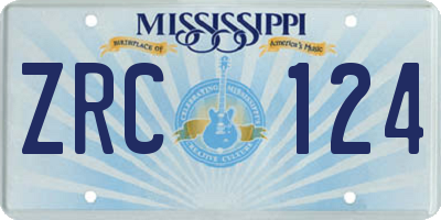 MS license plate ZRC124