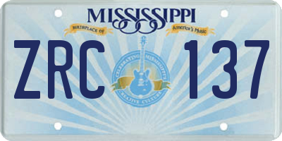 MS license plate ZRC137