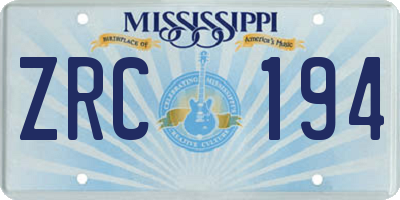 MS license plate ZRC194