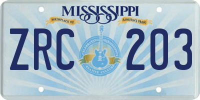 MS license plate ZRC203