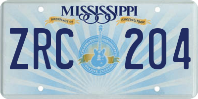 MS license plate ZRC204