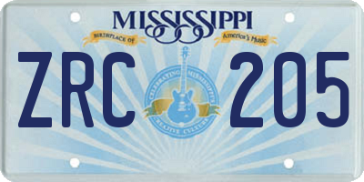 MS license plate ZRC205