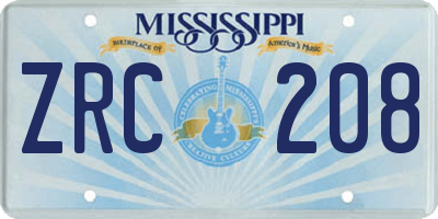 MS license plate ZRC208