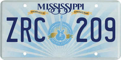 MS license plate ZRC209