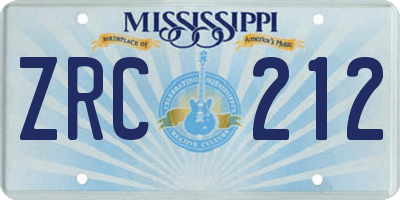 MS license plate ZRC212