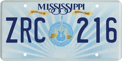 MS license plate ZRC216